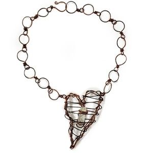 Artisan Rustic Wire-Wrapped Crystal Heart Necklace